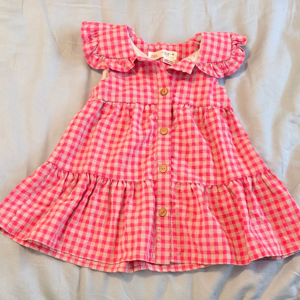 Zara Girls 12/18M Pink Checkered Dress